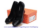 Wholesale Tory Burch Sally Wedge Black Patent Leather Lady Shoes Free 