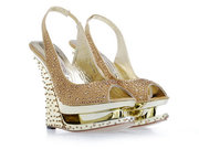 Wholesale Gianmarco Lorenzi Collector Golden Tone Crystal Wedge Shoes, 